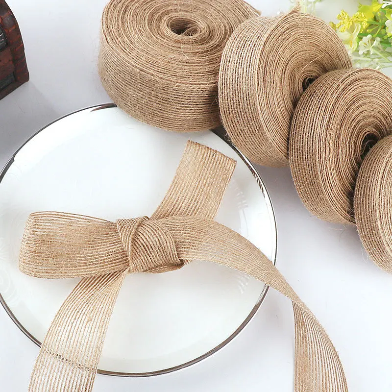 10m 6mm-50mm Natural Vintage Jute Burlap Ribbon For Weddings Belt Strap Floristry Party Christmas Decoration DIY Gift Packing