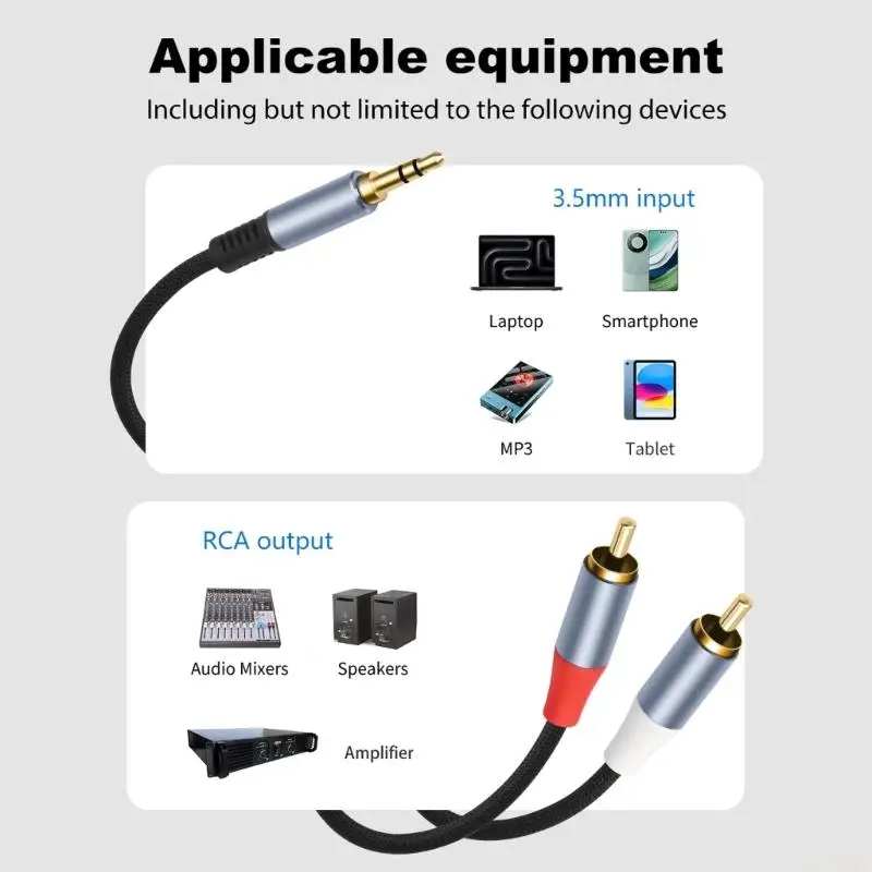 B03F 3.5mm to Cable Gold Plate 3.5mm to 2Male Stereo Music Cable Durability Braided Nylon Cover for Clear Sound Output
