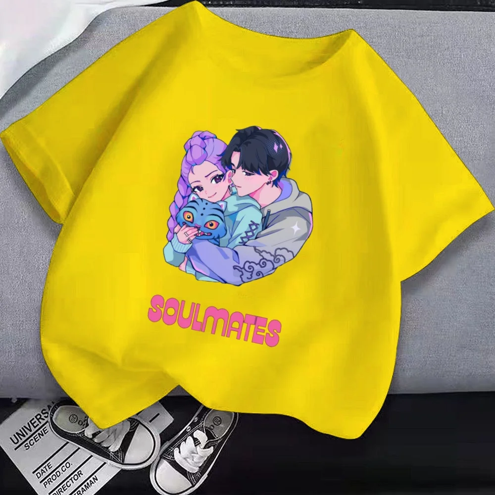 90s Kpop شيطان الصيادين ملابس الأطفال تي شيرتات قصيرة الاكمام لطيف Kpop شيطان الصيادين تي شيرت Harajuku التي شيرت للبنين بنات