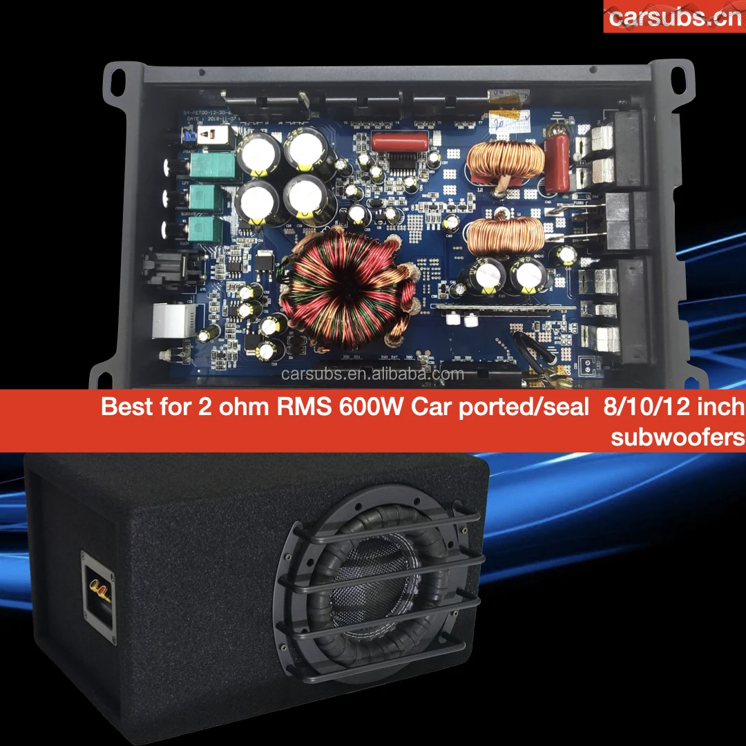 クラスdカーサブウーファーアンプ、スピーカー用モノブロック、モノ600w、2オーム、ピーク1200w、8インチ、10インチ、12インチ、2025