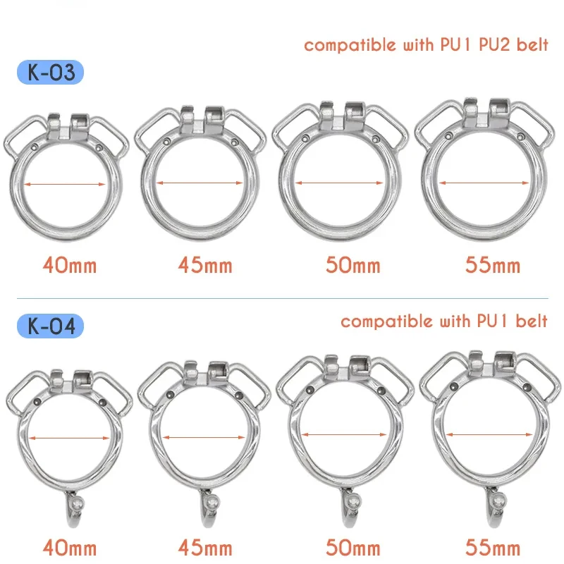 NEW K01 K02 K03 K04 Metal Penis Rings for FRRK Chastity Cage Uses Built-in Lock Strap PU Belt 40mm 45mm 50mm 55mm Sex Toys Shop