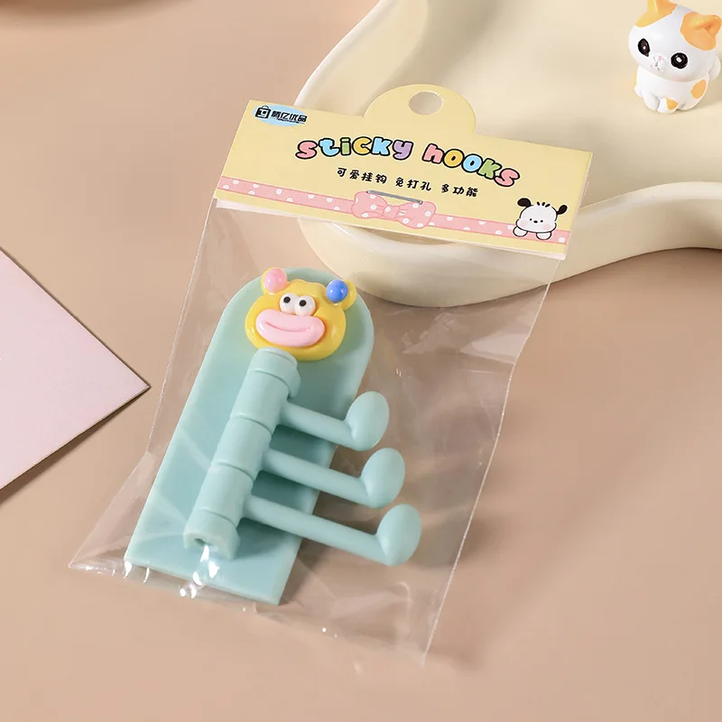 Cartoon Self Adhesive Hook 3-in-1 Cute Door Wall Hooks Key Bag Hat Holder Kitchen Bathroom Accessories Non-marking Sticky Hooks