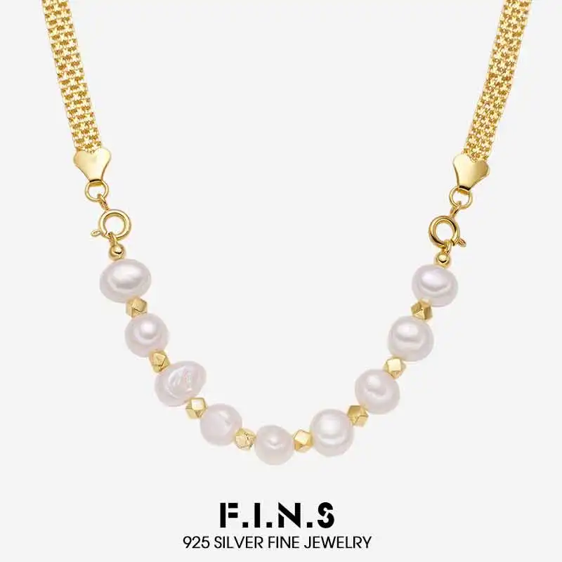 

F.I.N.S ожерелье из стерлингового серебра 925 пробы, женское ожерелье с нерегулярным жемчугом в стиле барокко, эффектная толстая цепочка на ключицу, ювелирные изделия, гипоаллергенные