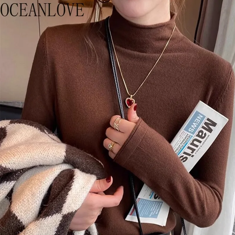 

OCEANLOVE Autumn Winter Clothes Woman Sweaters Half High Collar Solid Pullovers Korean Fashion Basics Vintage Pulles Femmes