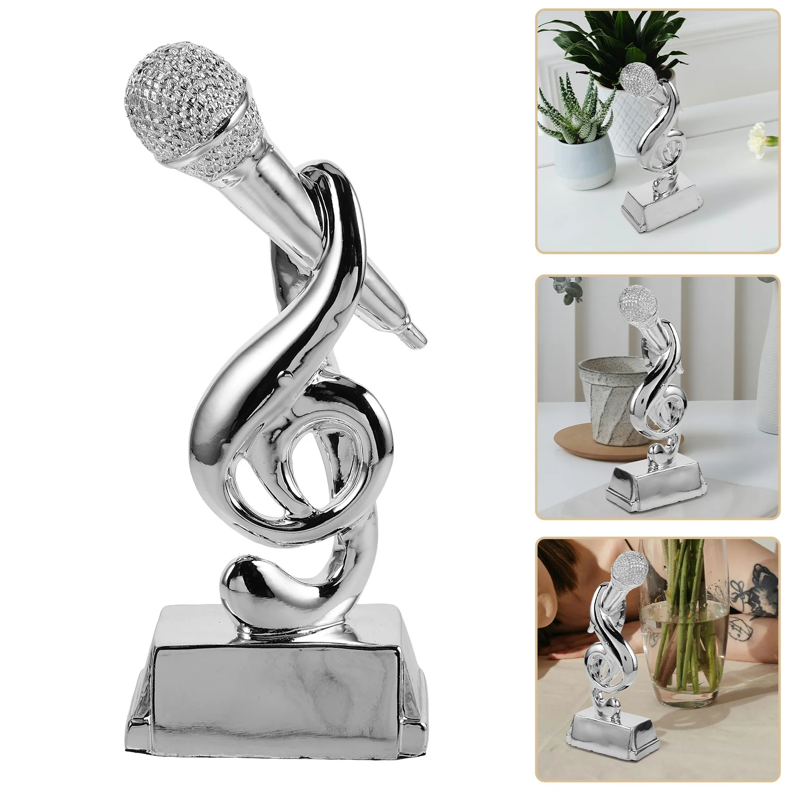 

Microphone Shaped Trophy Silver Finish Singing Competition Award Music Event Decoration Karaoke Party Centerpiece Stage