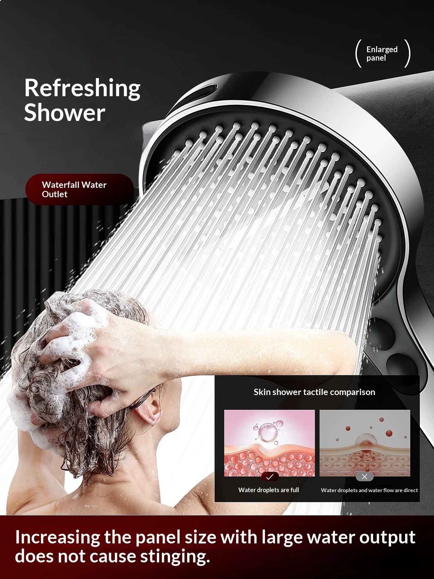 High‑Pressure 3‑Mode Large‑Panel Rainfall Shower Head, Water‑Saving Nozzle for Bathroom Use