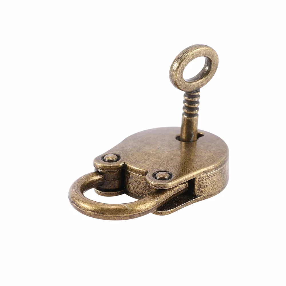 1 Pcs Metal Old Vintage Style Mini Padlock Small Luggage Box Key Lock Copper Color Lot Of Home Usage Hardware Decoration