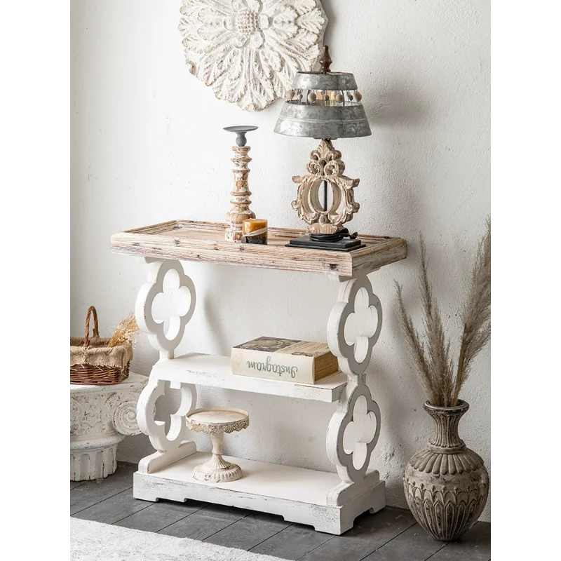 European French white vintage shelf Bookshelf storage shelf B&B old decorative shelf entrance furniture