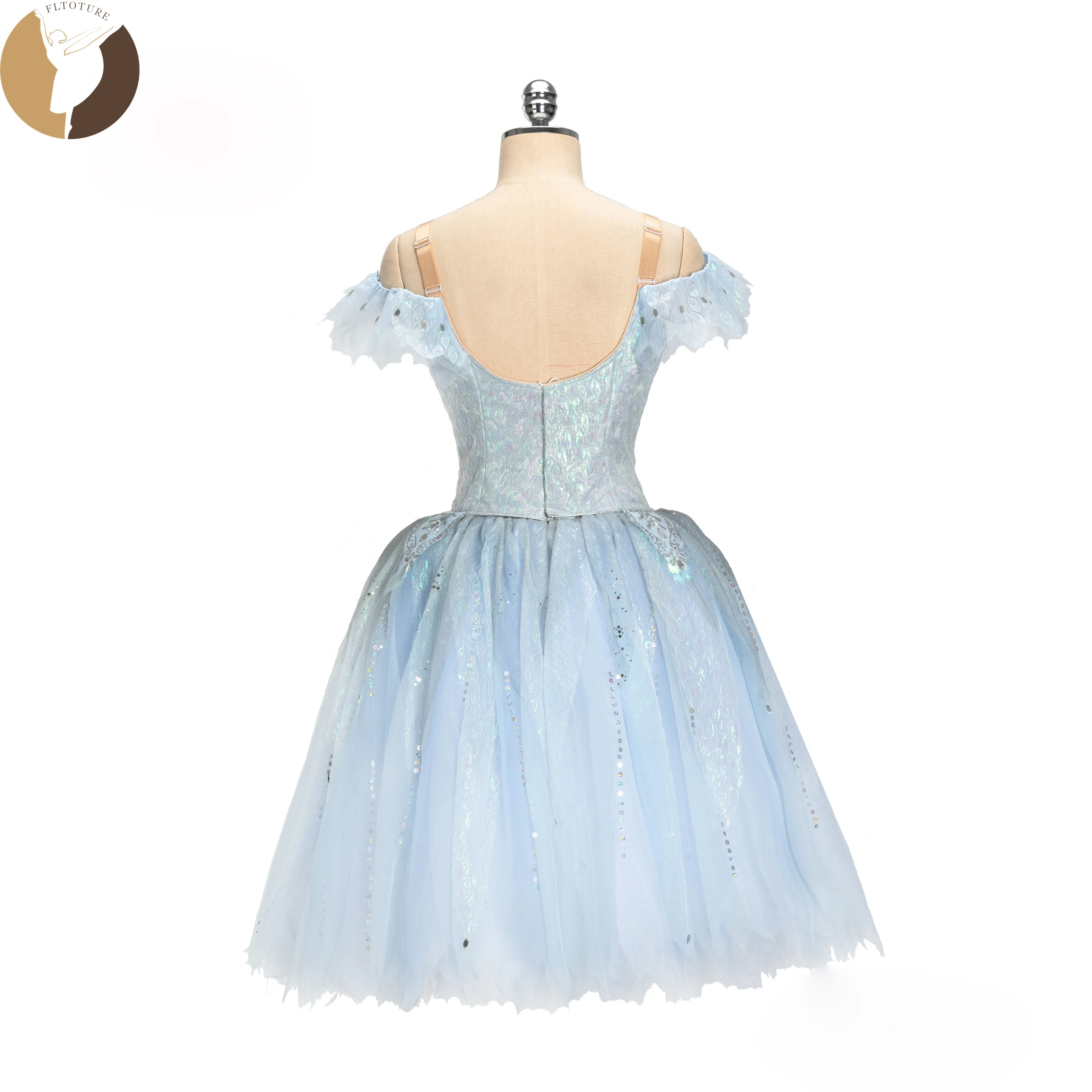 FLTOTURE Professional Custom Made Girls 7 Layers Sky Blue Soft Dress Ballet Competition The Pharaoh's Daughter Long Skirt