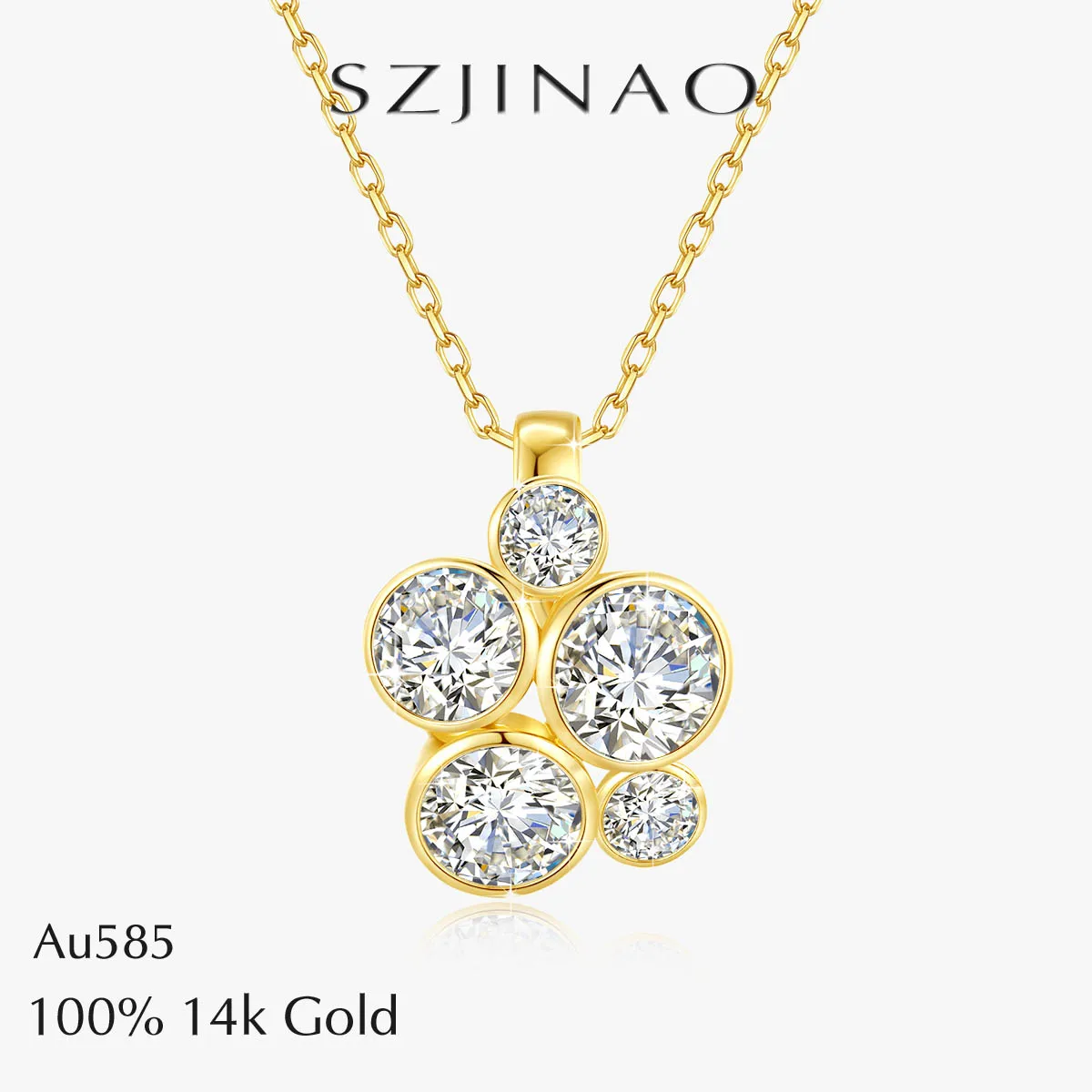 

Genuine 14k Gold Certified Moissanite Necklace For Women Full D VVS1 585 Diamond Pendant Party Engagement Jewelry Gift New