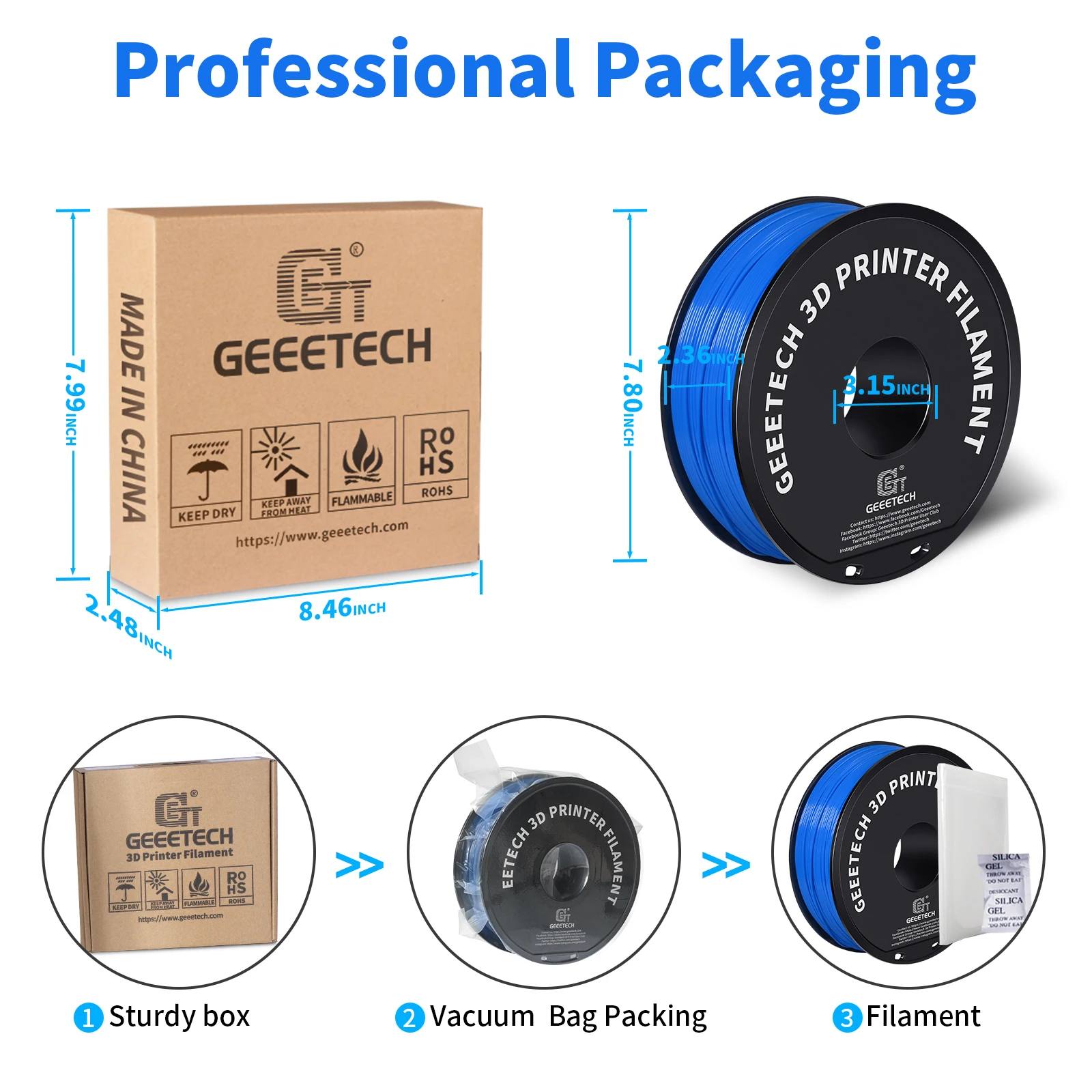 Geeetech  ABS+ 3D Filament 1.75mm 1KG plastic, 3D Printer Material, Tangle-Free, Non-Toxic, Vacuum Packaging White Black