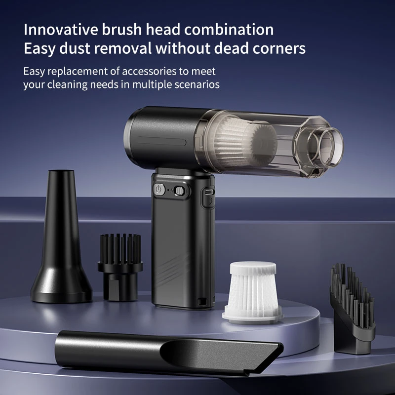 

Портативный беспроводной турбовакуумный пылесос 2-в-1 с высокой скоростью всасывания и функцией выдува, перезаряжаемый, для автомобиля, дома и улицы