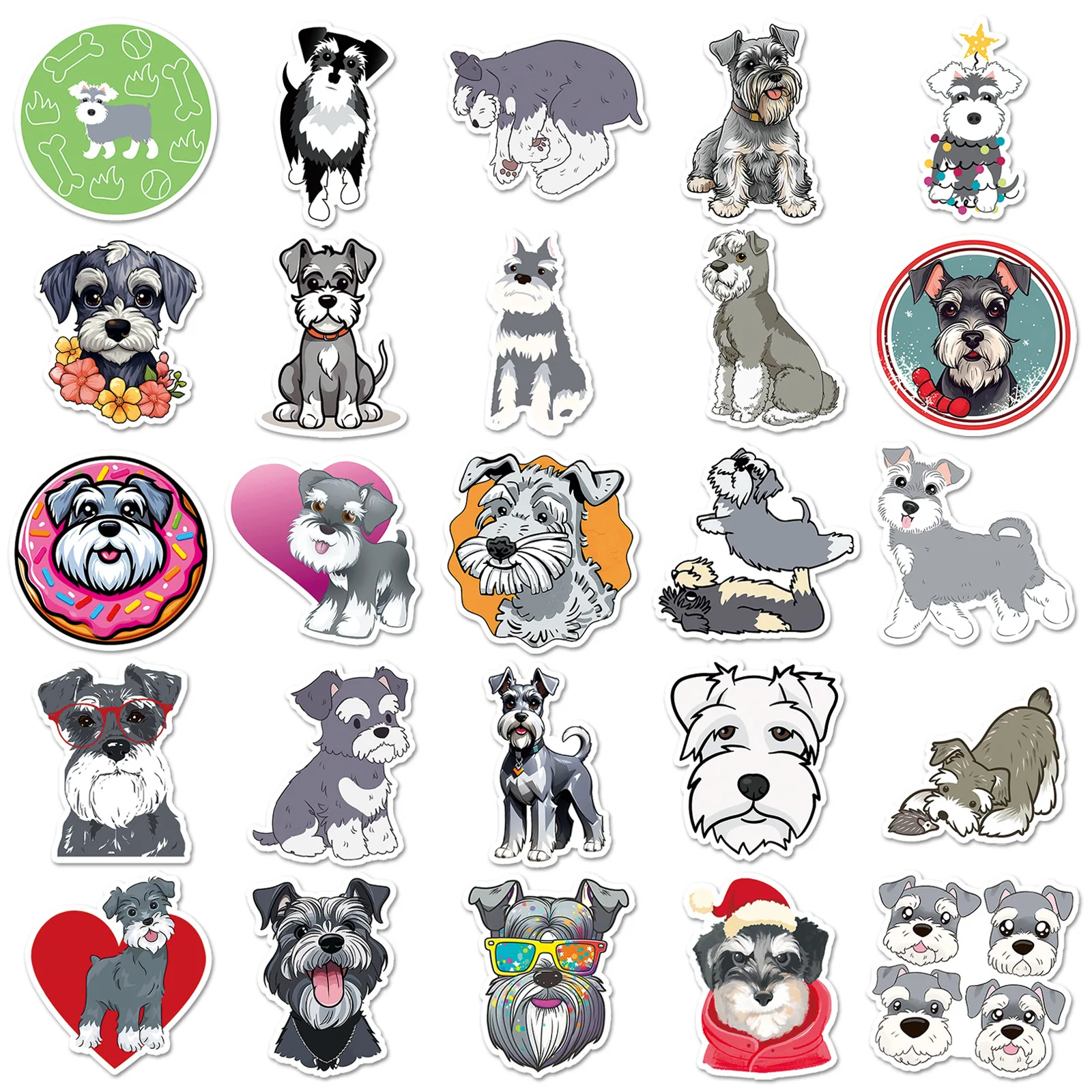 50 SZTUK Uroczych Naklejek z Psem, Wodoodporne, Kreskówkowe Naklejki z Sznaucerem, Graffiti, Dekoracje DIY na Gitarę, Laptop, Rower, Deskorolkę, Zabawki