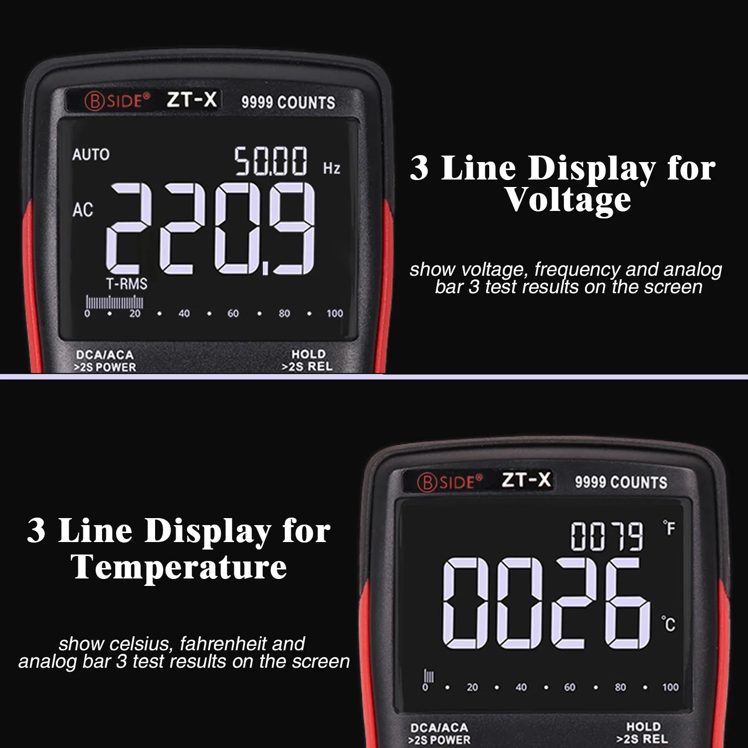 Digital Multimeter BSIDE ZT-X 102A T-RMS Auto Range EBTN LCD DC AC Voltmeter Ammeter Current Capacitor Ohm temp Hz NCV Tester