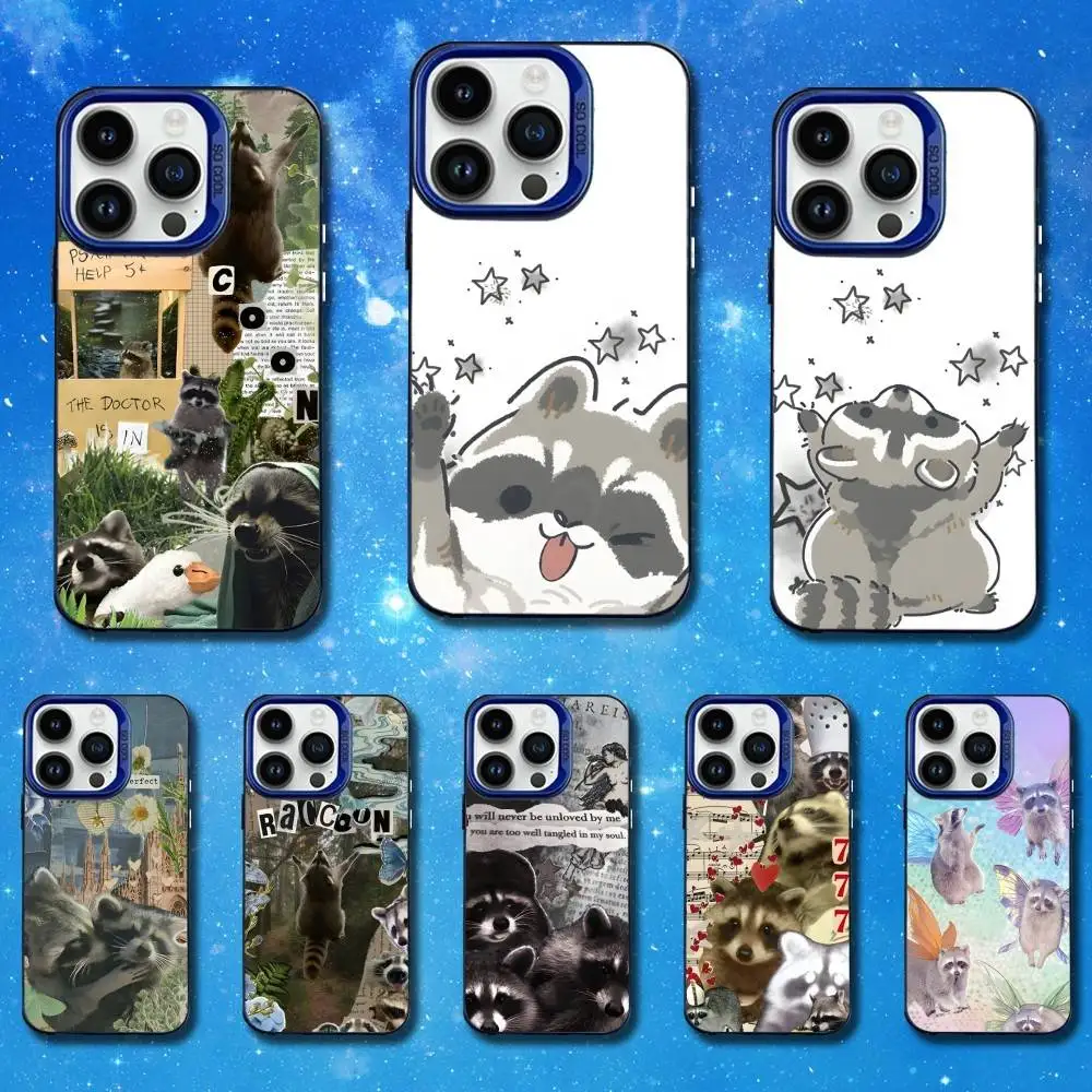 

Animal Raccoon Cute Phone Case For iPhone 11,12,14,13,15,16,Mini,XS,MAX,Pro,SE Blue Matte Silicone Cover