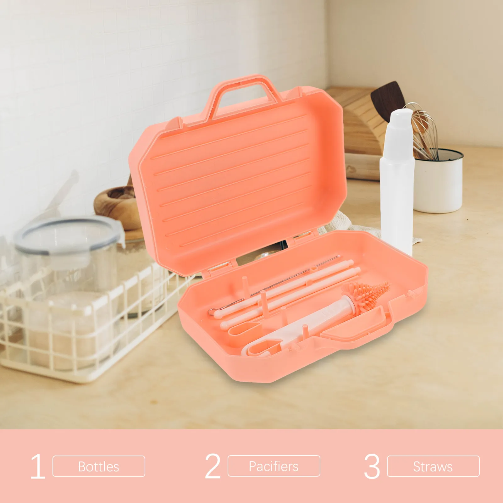 

1 set Baby Pink Storage Baby Bottle Brush for Nipples Milk Bottle Brush Straws Drying Rack Travel Home Milk Cleaner