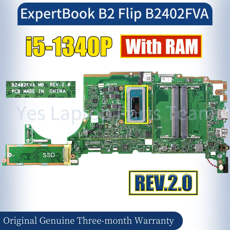 REV.2.0 для ASUS ExpertBook B2 Flip B2402FVA, материнская плата для ноутбука SRMJ7 i5-1340P с оперативной памятью, материнская плата для ноутбука