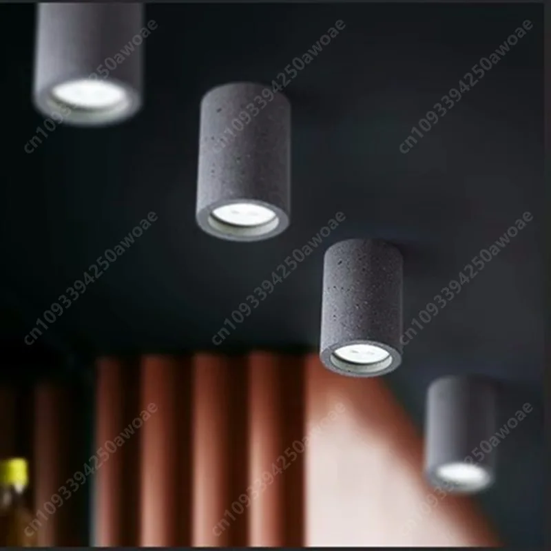 Minimalist Industrial Cylinder Cement Surface Mount LED Downlight, Ceiling Spot Light for Living Room Corridor Hallway