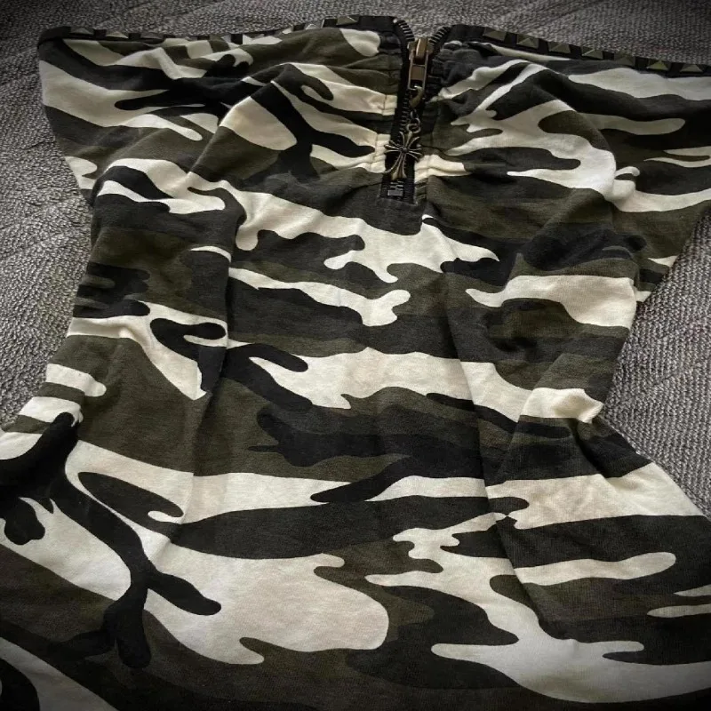 Harajuku Hot Girl High Street Camo Tube Top Women Cut-Out Ruched Cropped Camisole Summer Sexy Outerwear Inner Top