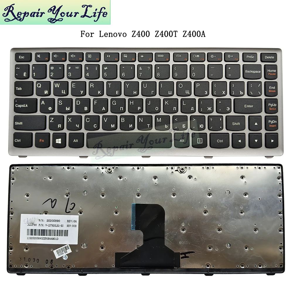 

RU Russian Keyboard For Lenovo Ideapad Z400 Z400A Z400T Z400P P400 Z410 Silver Frame Notebook Keyboards 25205890 V-127920LS1-RU