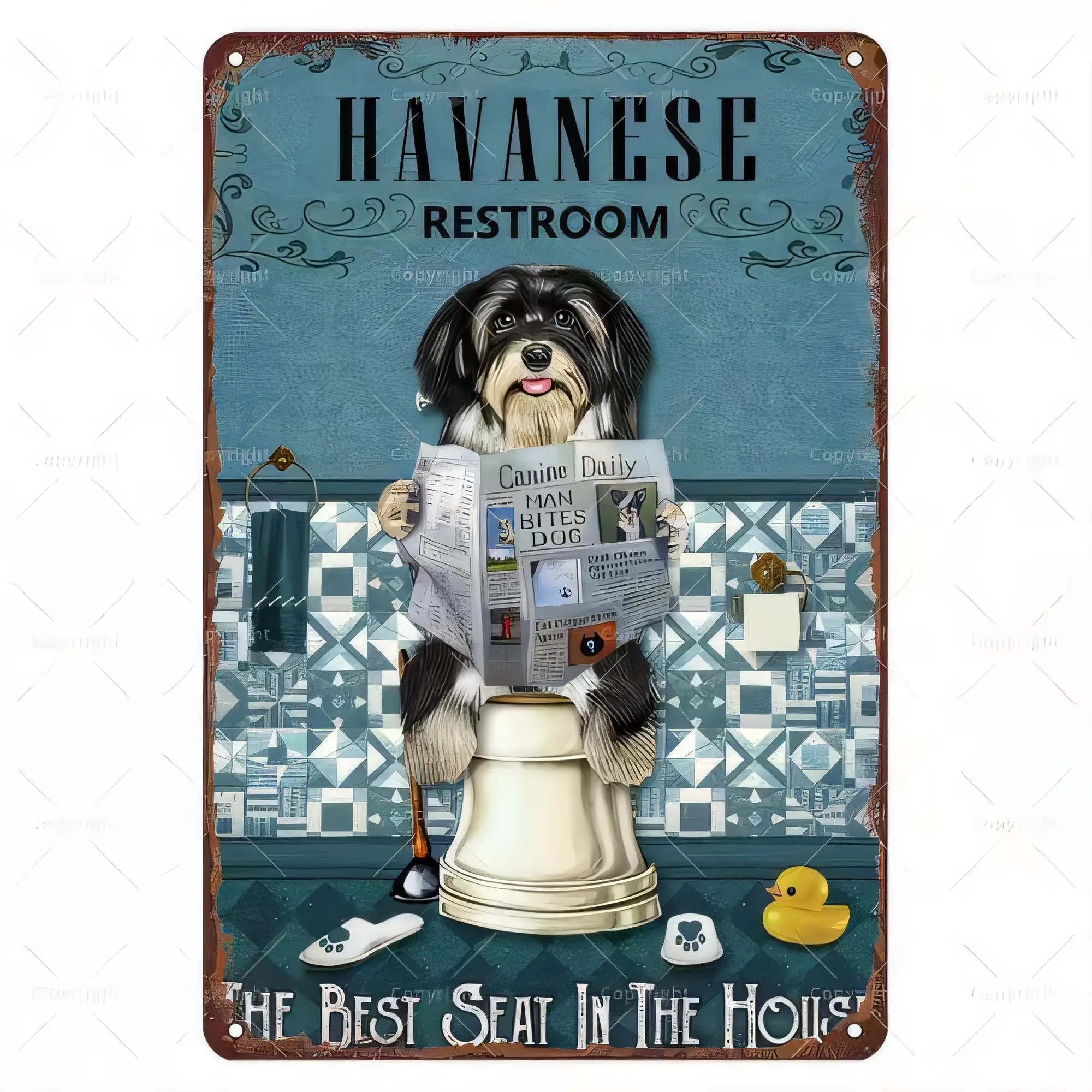 Tin Sign Dog Bathroom Wall Decor “Havanese Restroom” Funny Pet The Best In The House Retro Metal Plaque with Rustproof Vintage L