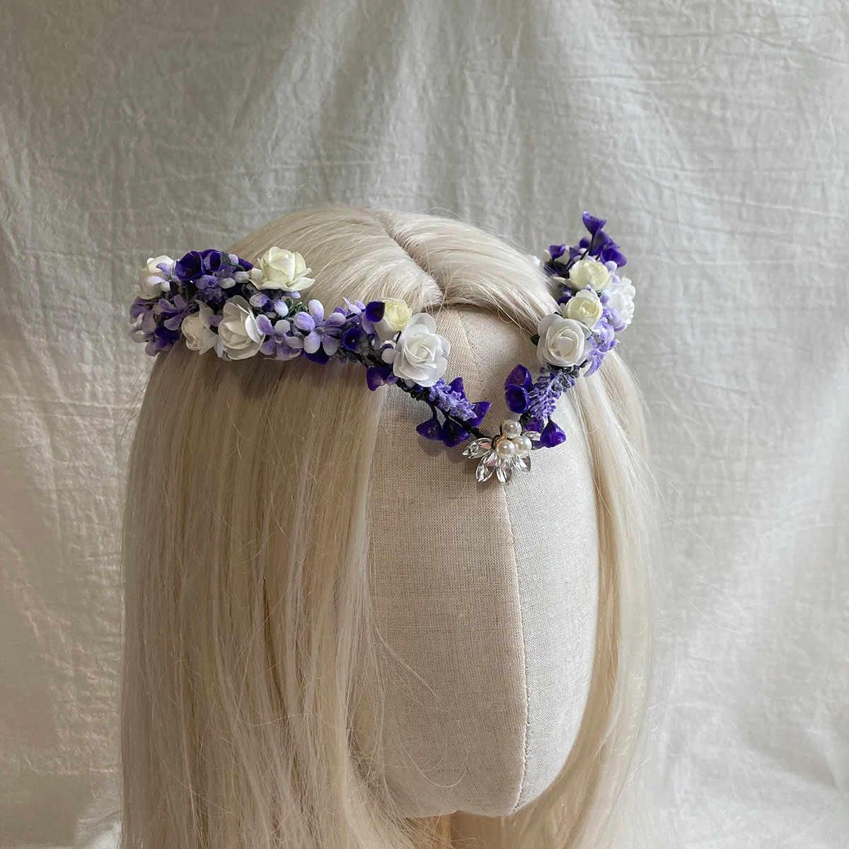 Lavender Elven Circlet Fairy Tiara Purple Floral Headband Elven Crown V-Shaped Floral Crown Elf Headpiece For Boho Wedding