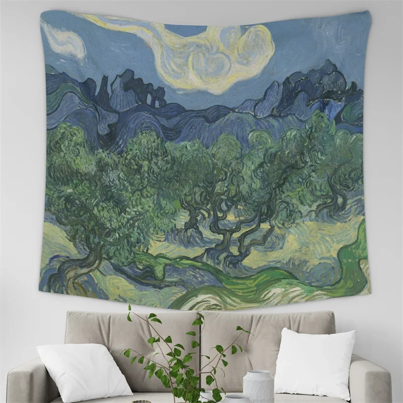 Gaslight Gatekeep Girlboss Green The Olive Trees Vincent van Gogh Tapestry Wall Hanging Art for Bedroom Living Room Decor