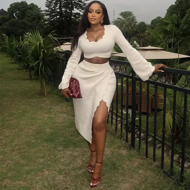 

Коллекция европейской и американской женской одежды с свежим расклешенными рукавами, облегающим однотонным костюмным платьем с разрезом