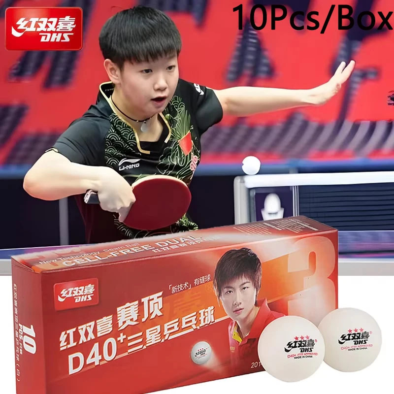 DHS 3-Star Seamed Table Tennis Balls D40+ ABS New Material 10 Pcs/Box Professional ITTF Approved Ping Pong Balls for Training