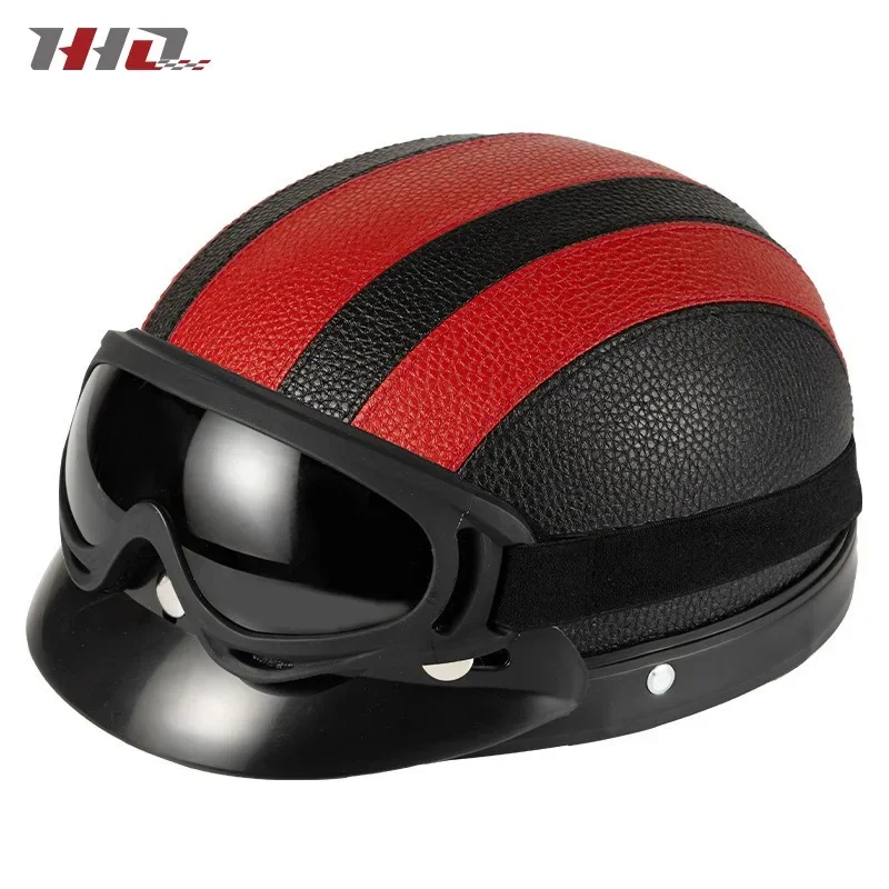 

Retro Leather Half Helmet for Cycling with Ear And Neck Protection Safety Helmet for Men Suitable for All Seasons