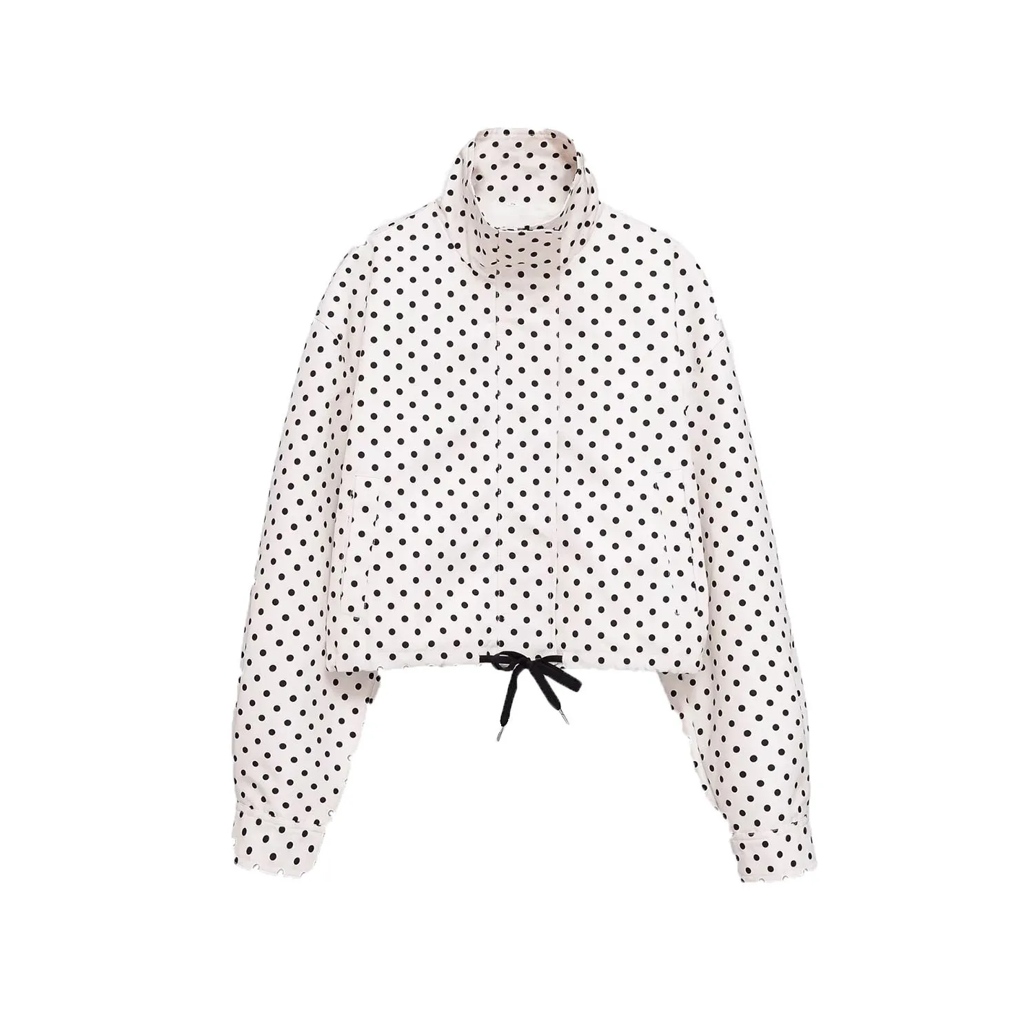 

Женская свободная черно-белая рубашка в уличном стиле с воротником-стойкой в горошек, модная повседневная рубашка с тонкими пуговицами на бретелях и складками