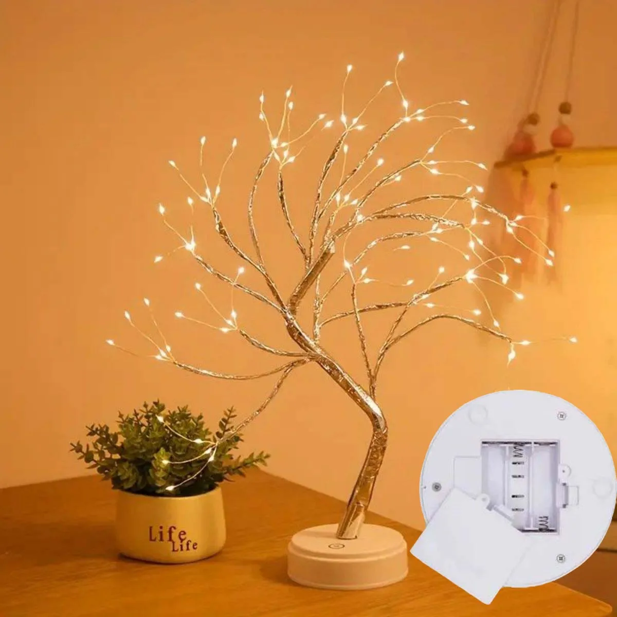 1 szt. 108 diod LED Ciepłe białe lampki choinkowe - Zasilanie USB/baterii Gwiaździste miedziane łańcuchy świetlne do użytku wewnątrz/na zewnątrz Ramadan
