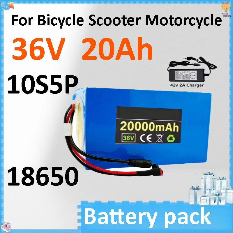 36V 20Ah 10S5P 186550 Electric Bike Lithium Battery Pack 20000mAh Li Ion Battery for Ebike Scooter Motorcycle with Charger