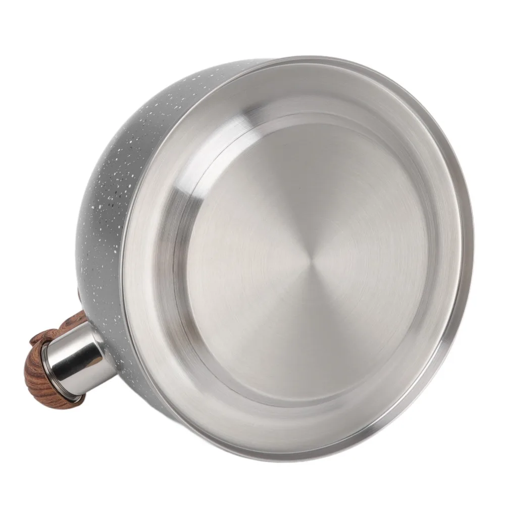 Stainless Steel Whistling Kettle Wooden Anti Heat Handle Pearl White Stovetop Teapot 2.5L Capacity Starry Gray