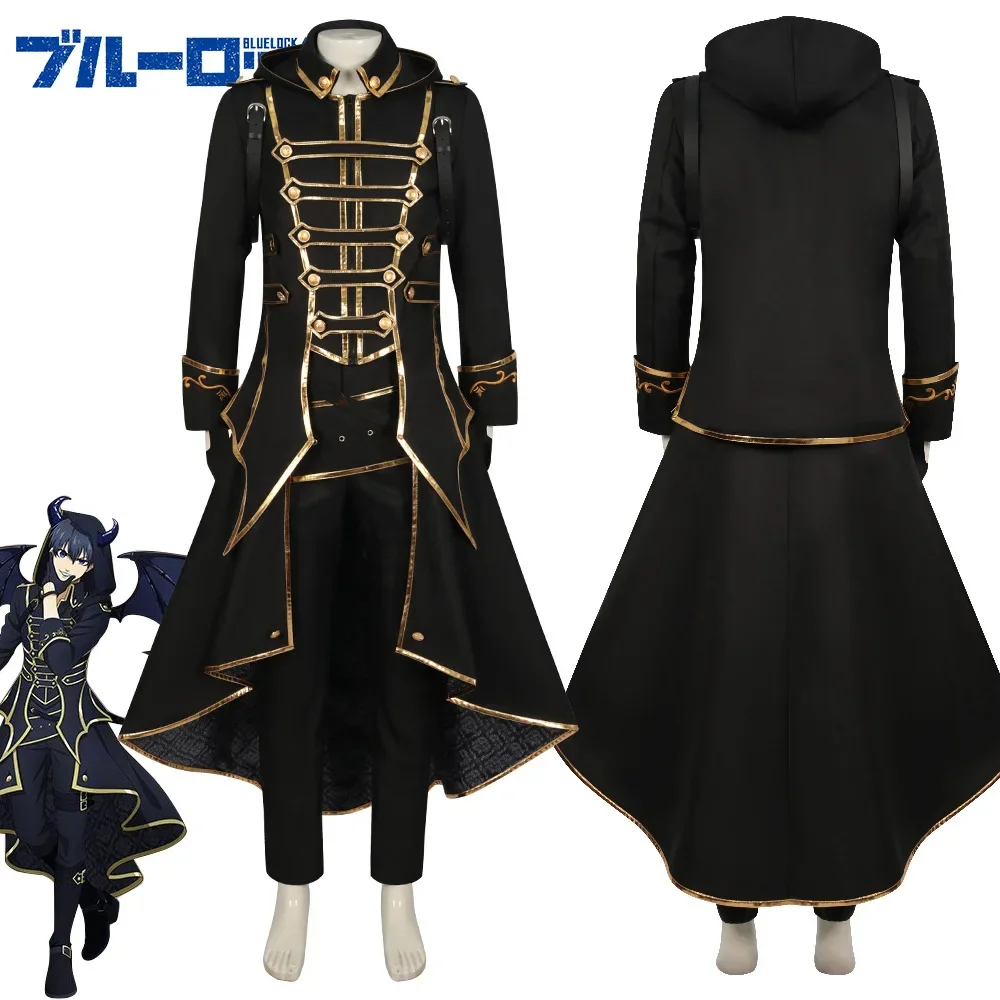 

Anime Blue Lock Cosplay Cos Isagi Yoichi Costume Devil Suit Demon Isagi Black Uniform Pants Clock Gloves Horns Cos Clothing