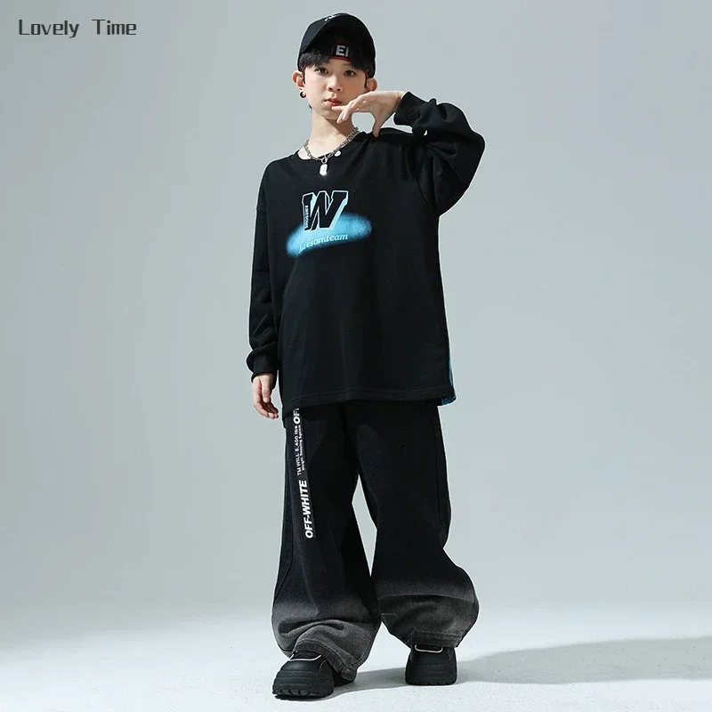 Boys Sweatshirt Black Jogges Pants Kids Girls Hip Hop Loose Street Dance Outfit Children Streetwear Kids Sportwear Clothes Sets