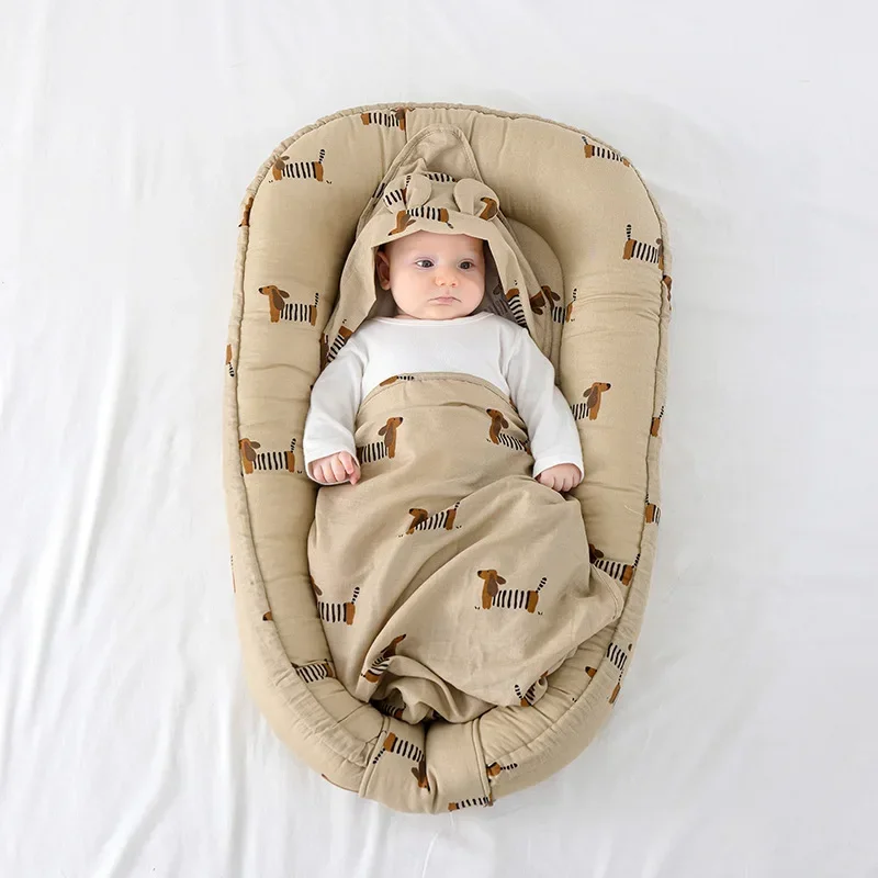 

Портативная кроватка, дорожная кровать, хлопковая колыбель для новорожденных, кроватка-бампер, новая детская кровать-гнездо 95x60 см с подушкой