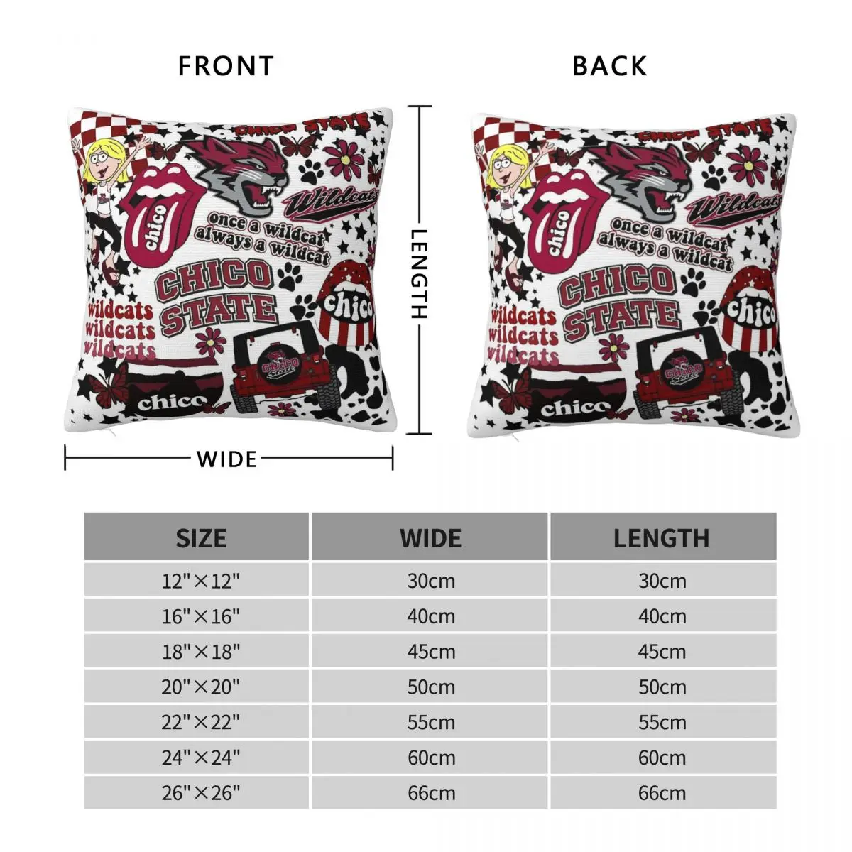 Chico State Collage Square Pillowcase Polyester Linen Velvet Printed Zip Decor Throw Pillow Case Home Cushion Cover