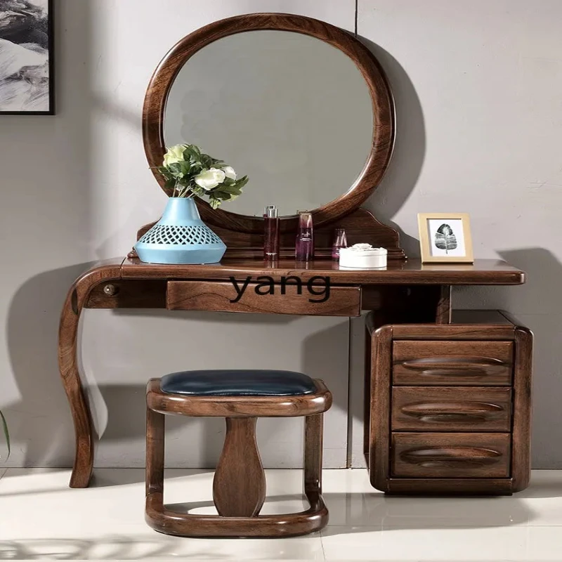 LHH  black walnut dresser storage cabinet integrated solid wood bedroom makeup table large mirror
