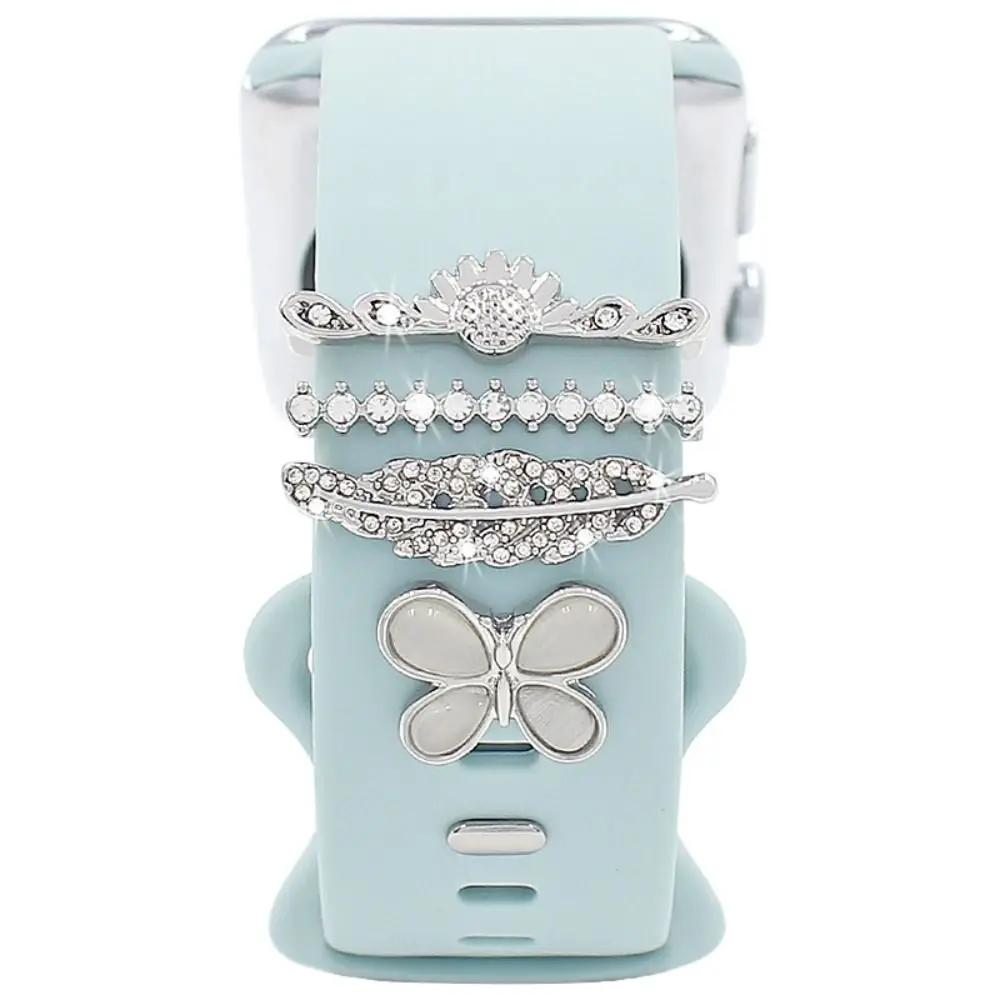 4 pçs metal pulseira de relógio ornamento borboleta moda anel decorativo ferramenta pulseira encantos para apple watch band feminino