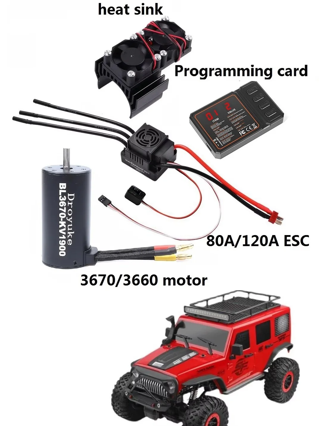 Waterdicht 3660 2600KV/3300KV/3800KV & 3670 1900KV 2150KV/2650KV Borstelloze Motor 80A/120A Borstelloze Esc combo Set Voor 1/8 Rc Auto - afbeelding 2
