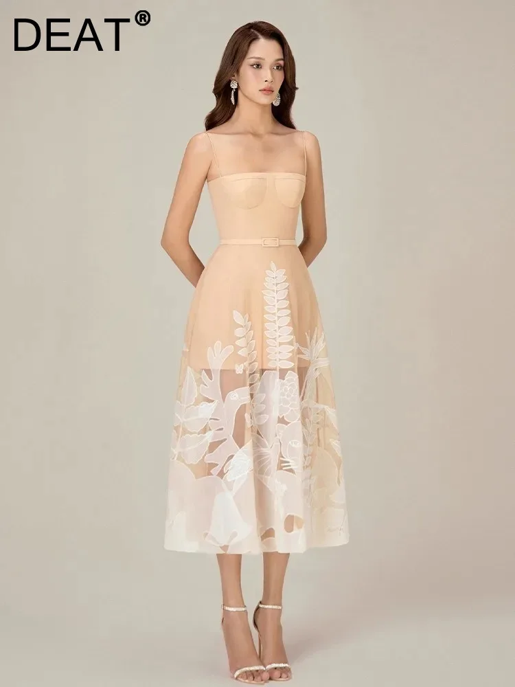 DEAT-Robe de soirée brodée en organza pour femme, robe de poitrine enveloppante, fermeture éclair épissée, mince, nouvelle mode, été 2024, 13DB1533