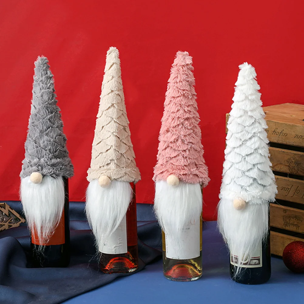 

4Pcs Red Wine Bottle Cover Christmas Gnome Decor Festive Holiday Decoration Christmas Bottle Covers Xmas Party Prop