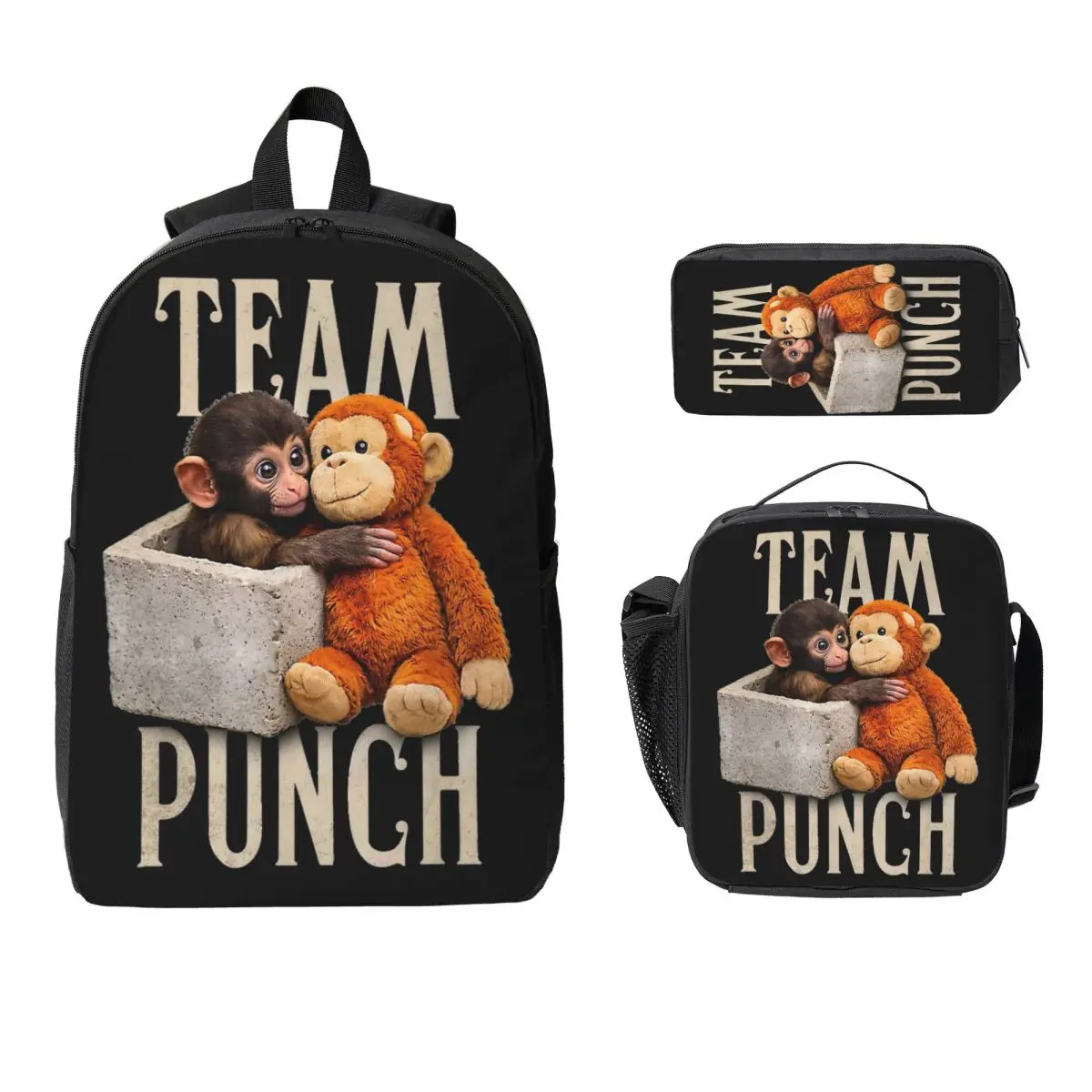 

3Pcs Punch The Monkey Baby Monkey Holding Plush Toy merch Backpack Set for Pen Bags Bookbag Sets with Lunch Box