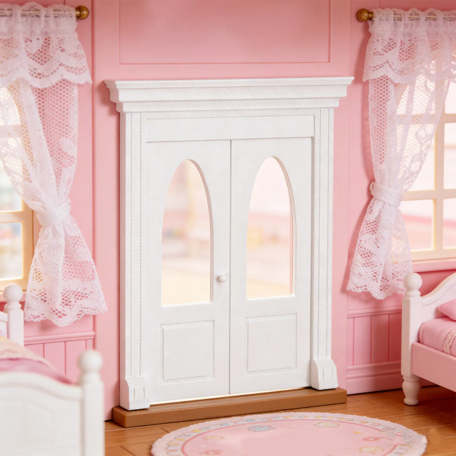 

2Pcs Unpainted Miniature Dollhouse Door White Panel Door Glass Window Design Handles Furniture Crafting Accessory Supplies