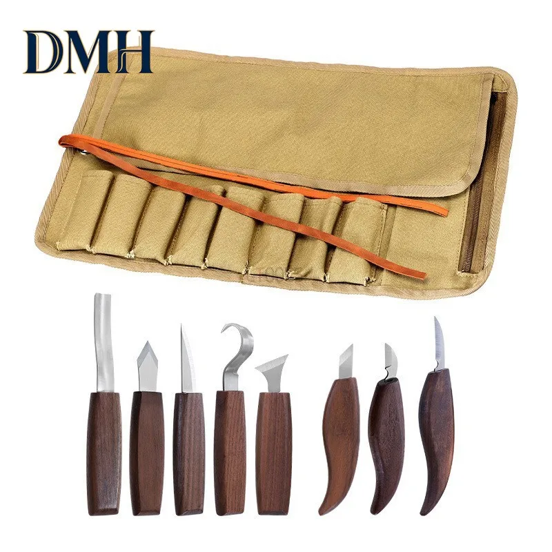 DMH-9pcs Wood Carving Knife Chisel Hook Knife Carving Tools Ergonomic Woodworking Spoon Durable Crooked Sculptural Professional