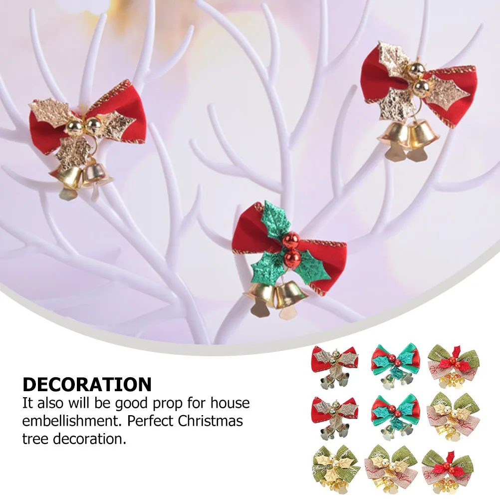 

12Pcs Christmas Bowknot Bells Exquisite Mini Craft Ornament Xmas Tree Hanging Decor Party Decorative Bows Holiday Gift