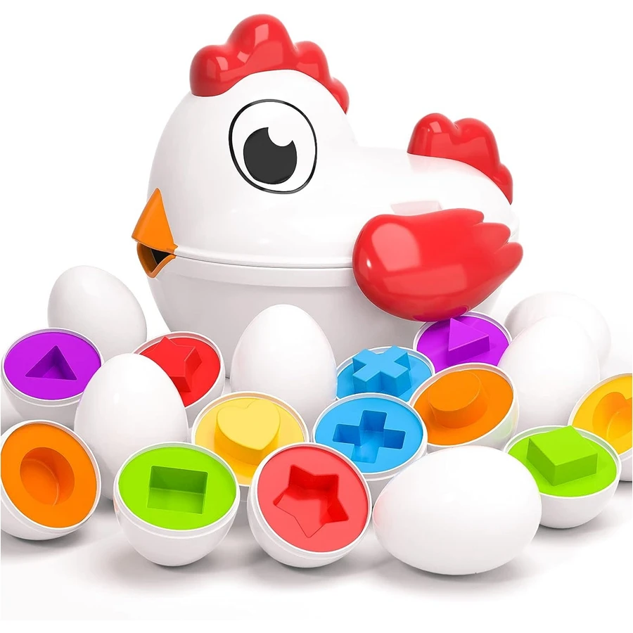 Toddler Chicken Easter Eggs Toys Color Matching Game Shape Sorter with 6 Eggs For Baby Kids Montessori Educational Toys