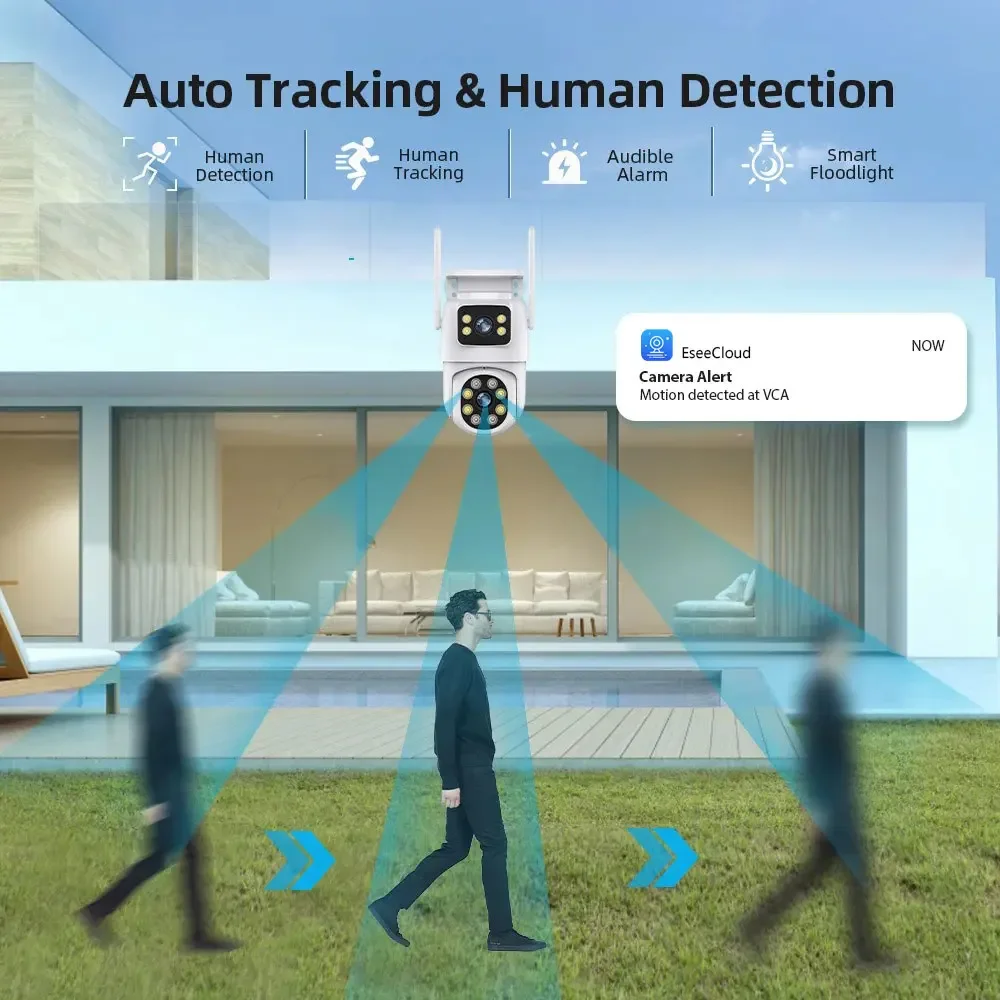 Imagem -03 - Câmera de Rastreamento Humano sem Fio com Lente Dupla Inteligente Ptz ip Wifi ao ar Livre Segurança Cctv ip Pro App Eseecloud 8mp 4k