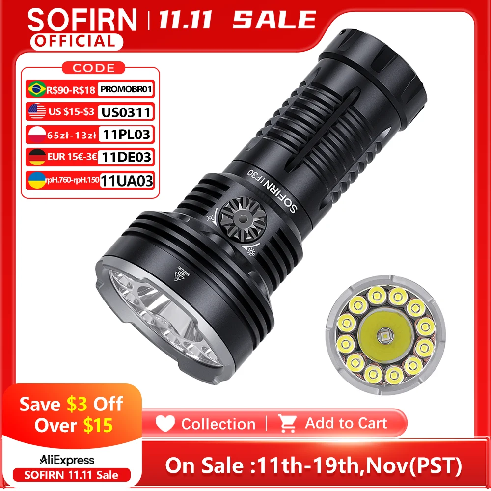 yZ[zSofirn IF30 ~iX SFT40 LED d͂ 12000lm 32650 obe[ei USB C [dg[`OLvCg
